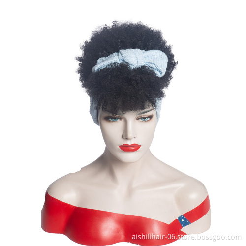Aishili wholesale synthetic wrap turban hair short kinky afro curly knot scarf headband wig for black women